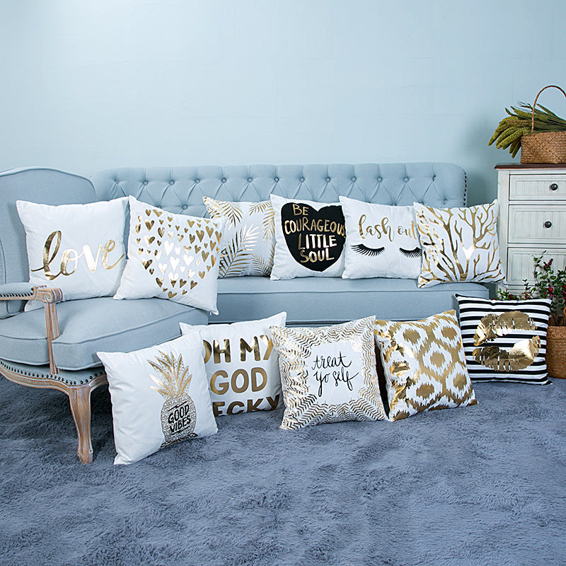 Super Soft Pineapple Love Letter Bronzing Hot Silver Pillowcase Cotton And Linen Car Sofa Cushion