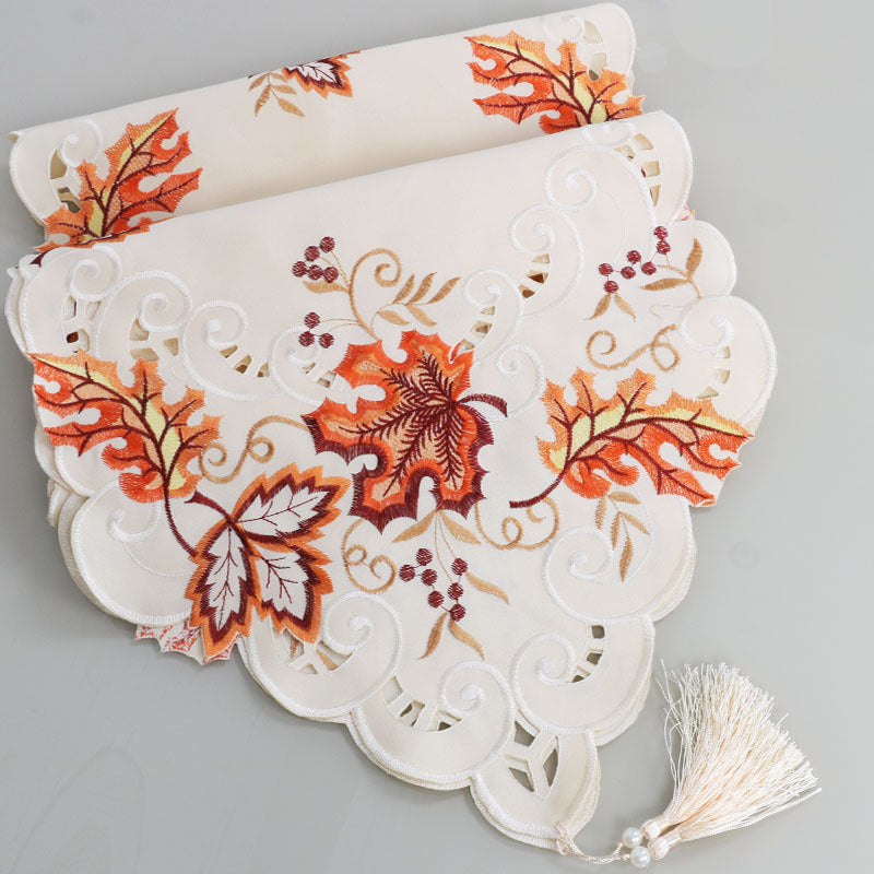 Embroidered hollow European table runner