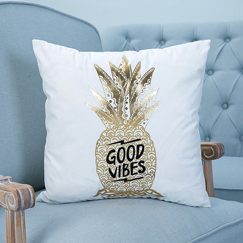 Super Soft Pineapple Love Letter Bronzing Hot Silver Pillowcase Cotton And Linen Car Sofa Cushion