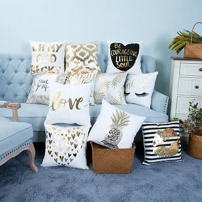 Super Soft Pineapple Love Letter Bronzing Hot Silver Pillowcase Cotton And Linen Car Sofa Cushion