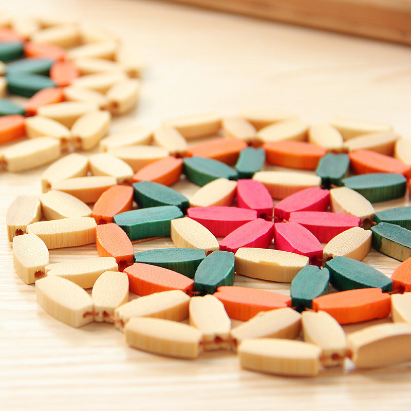 Hollow Bamboo Home Placemat Thermal Insulation Round Pattern