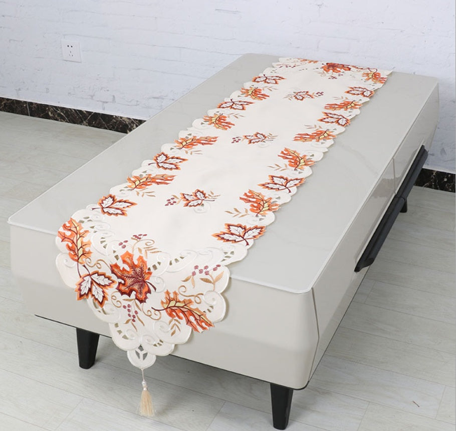 Embroidered hollow European table runner