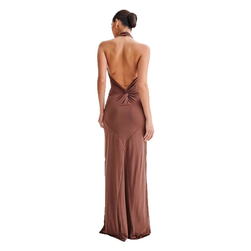 Sexy Sleeveless Slim Waist Halter Sheath Dress