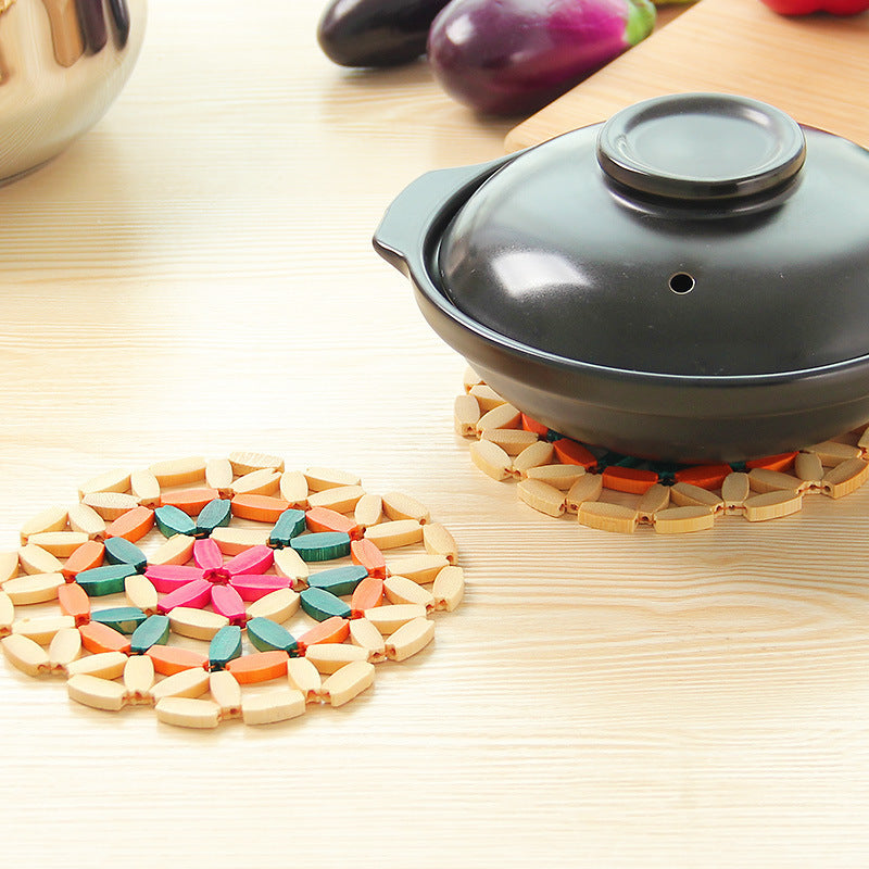 Hollow Bamboo Home Placemat Thermal Insulation Round Pattern